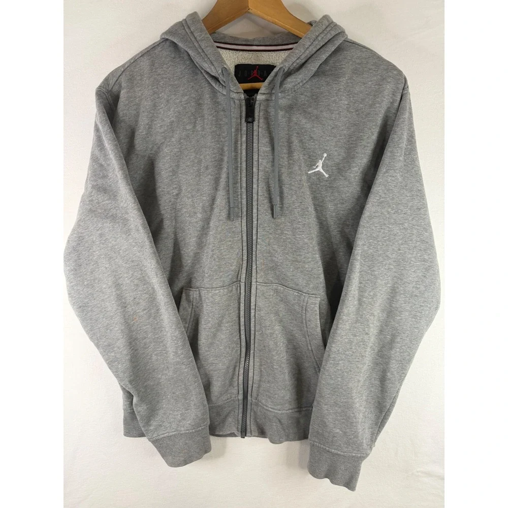Jordan Full Zip Hoodie Mens Small Gray Good Fleece Lined Embroidered FJ7771-091